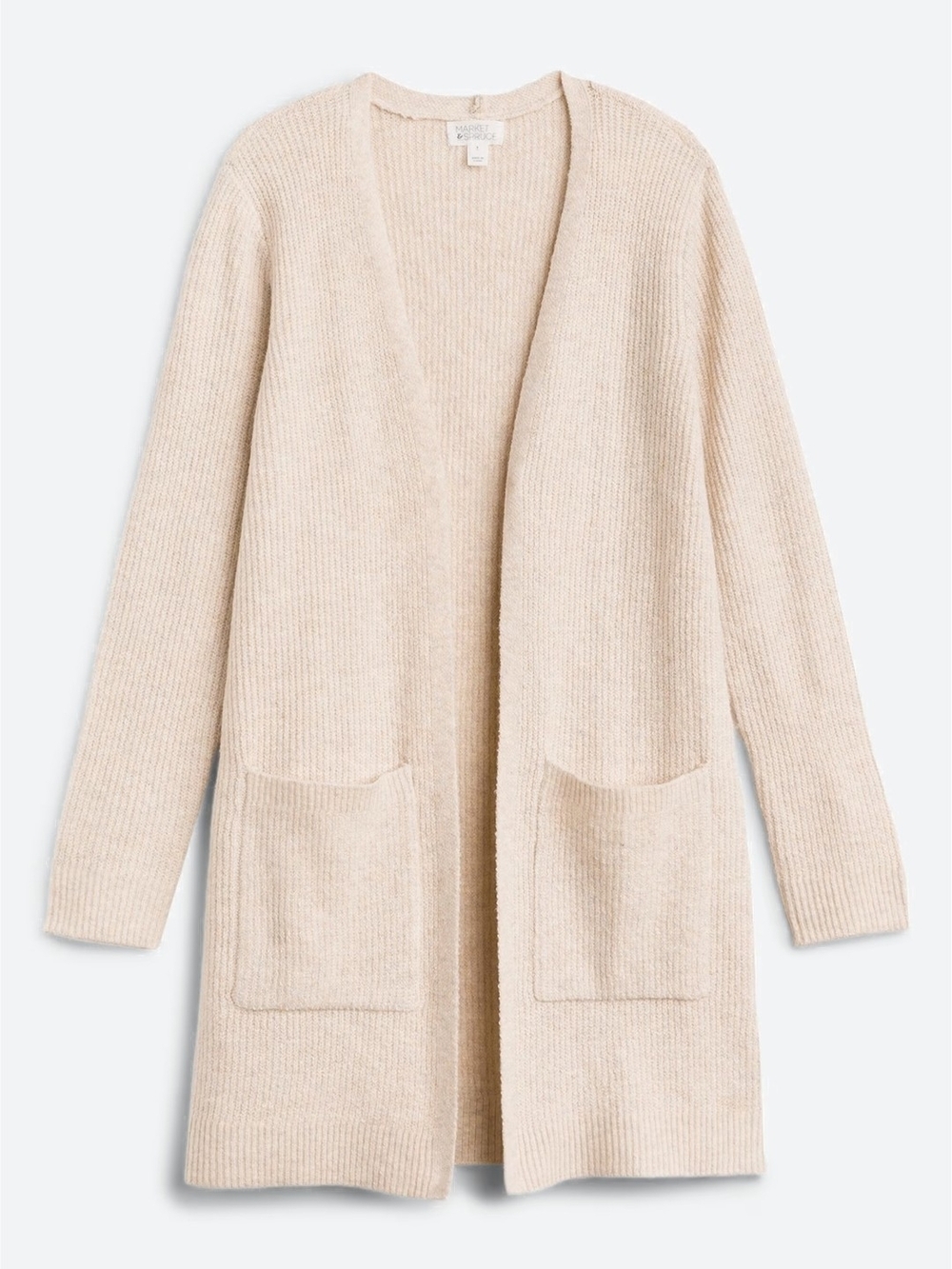 Market & Spruce Open-Front Cream Ribbed Cardigan